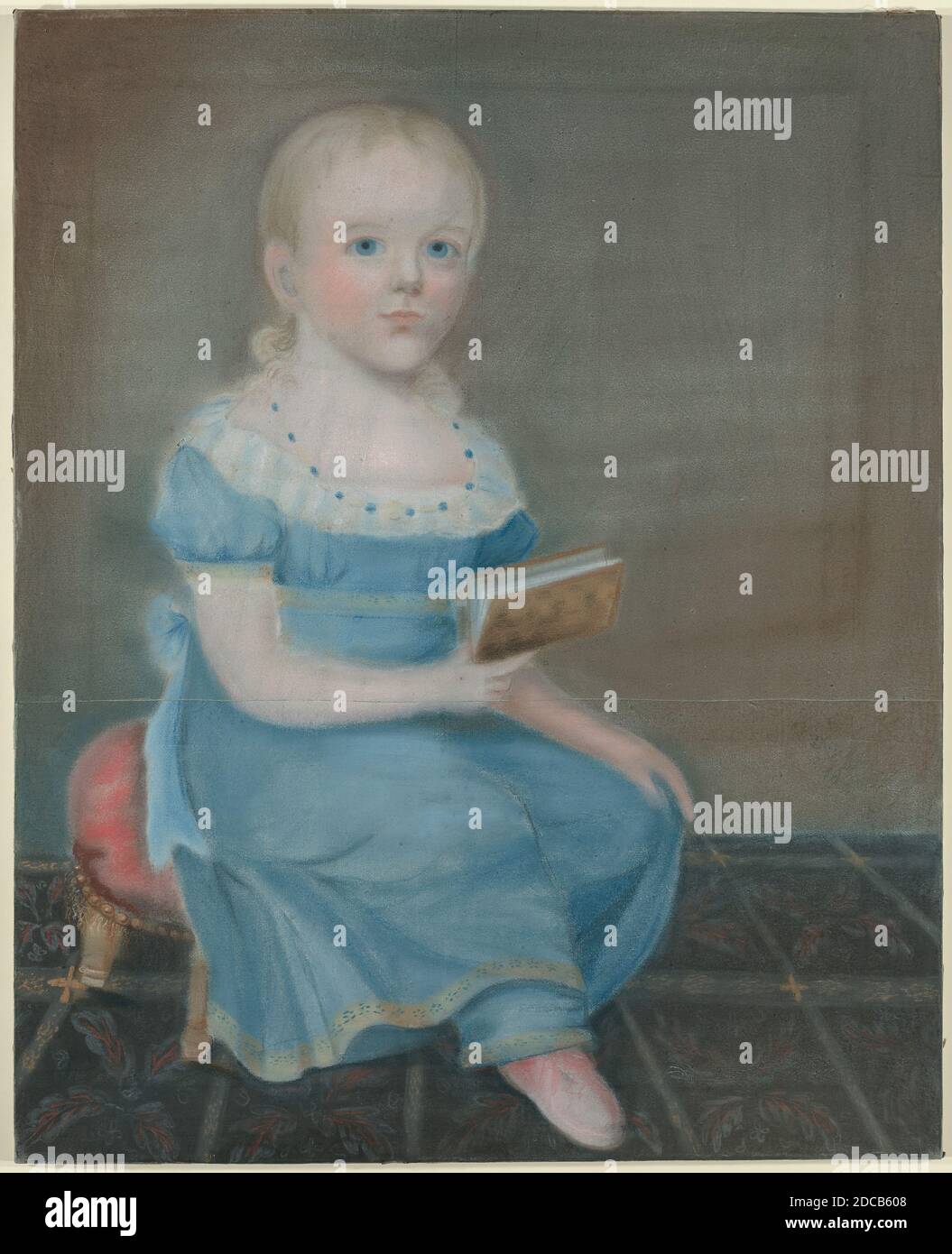 B. Doyle, (artiste), américain, actif 1825, Portrait d'une fille aux yeux bleus et robe bleue, c. 1820, pastel sur deux feuilles de papier doublées, total : 76 x 61.3 cm (29 15/16 x 24 1/8 po Banque D'Images