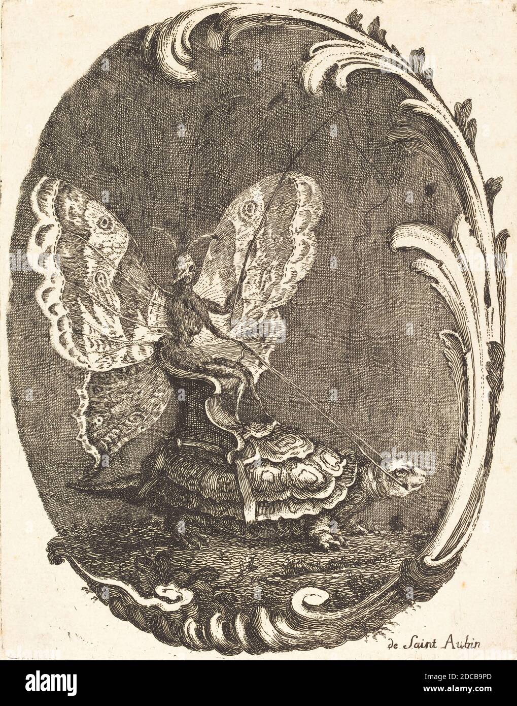 Charles Germain de Saint-Aubin, (artiste), français, 1721 - 1786, le papillon et la Tortue (le papillon et la tortue), à partir de 1756, gravure, plaque : 17.2 x 13.5 cm (6 3/4 x 5 5/16 po Banque D'Images
