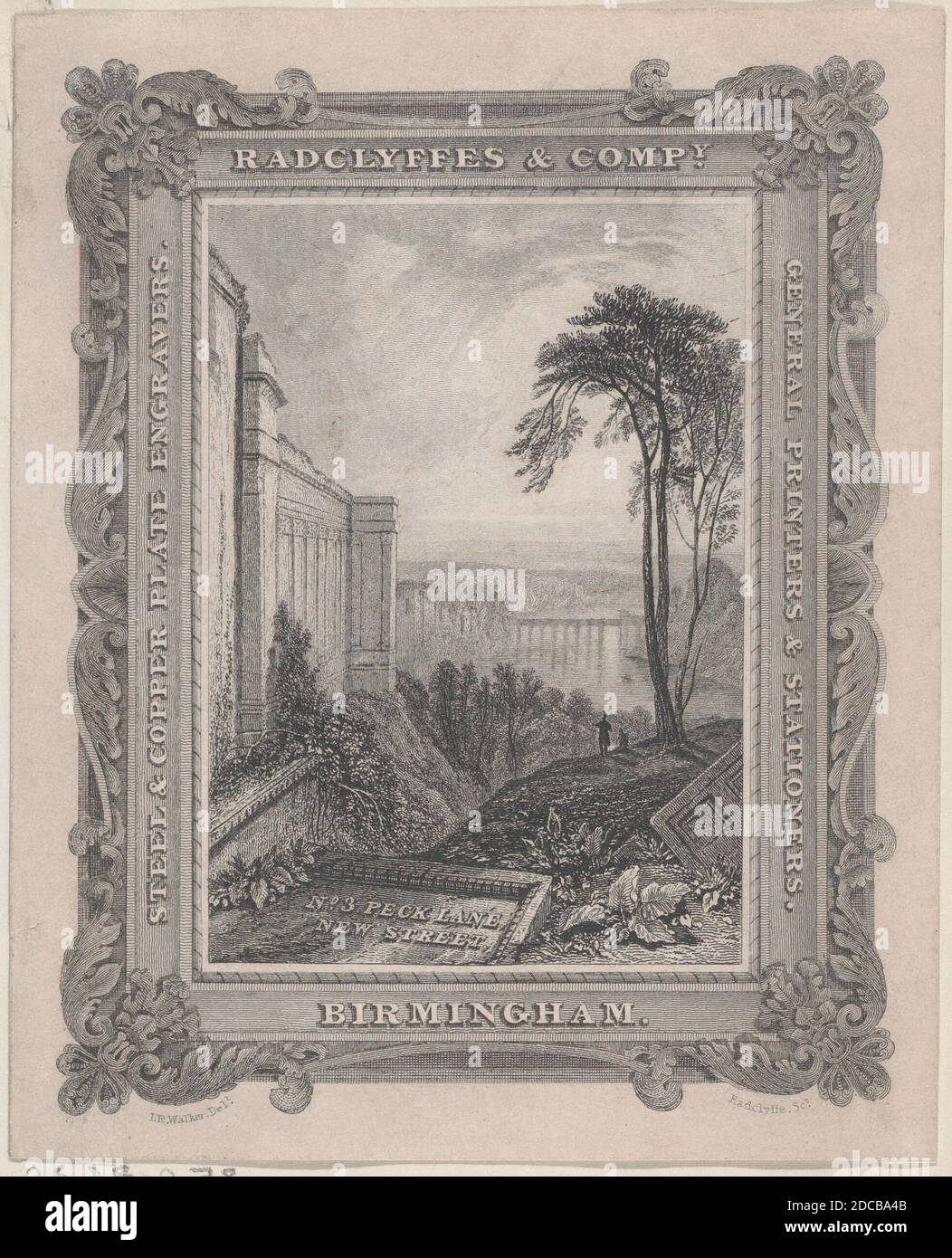 Carte de crédit pour Radclyffe & amp; Co., Steel & amp; engraveurs de plaques de cuivre, 19e siècle. Banque D'Images