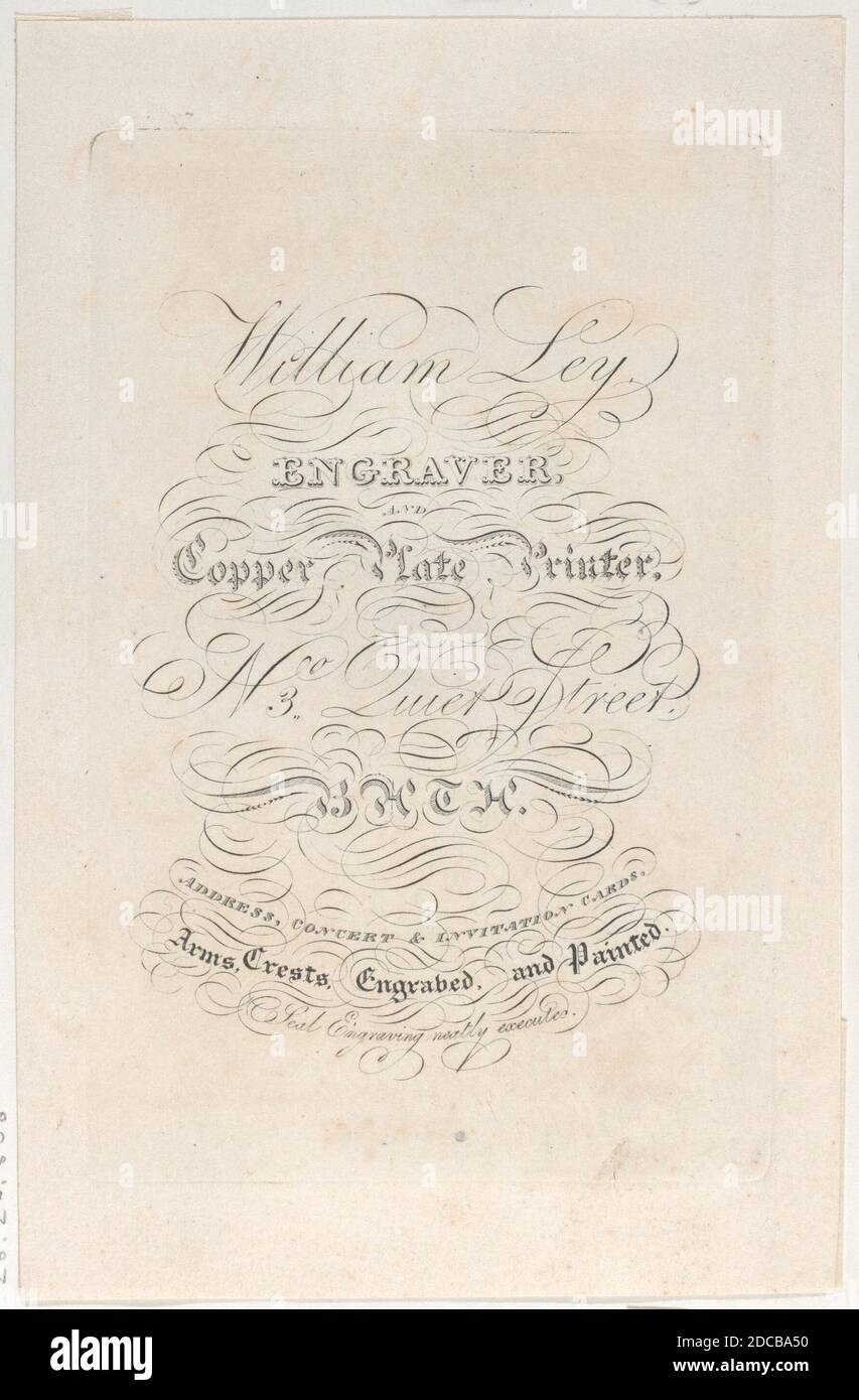 Carte de crédit pour William Ley, Engraver & amp ; imprimante de plaques en cuivre, 19e siècle. Banque D'Images