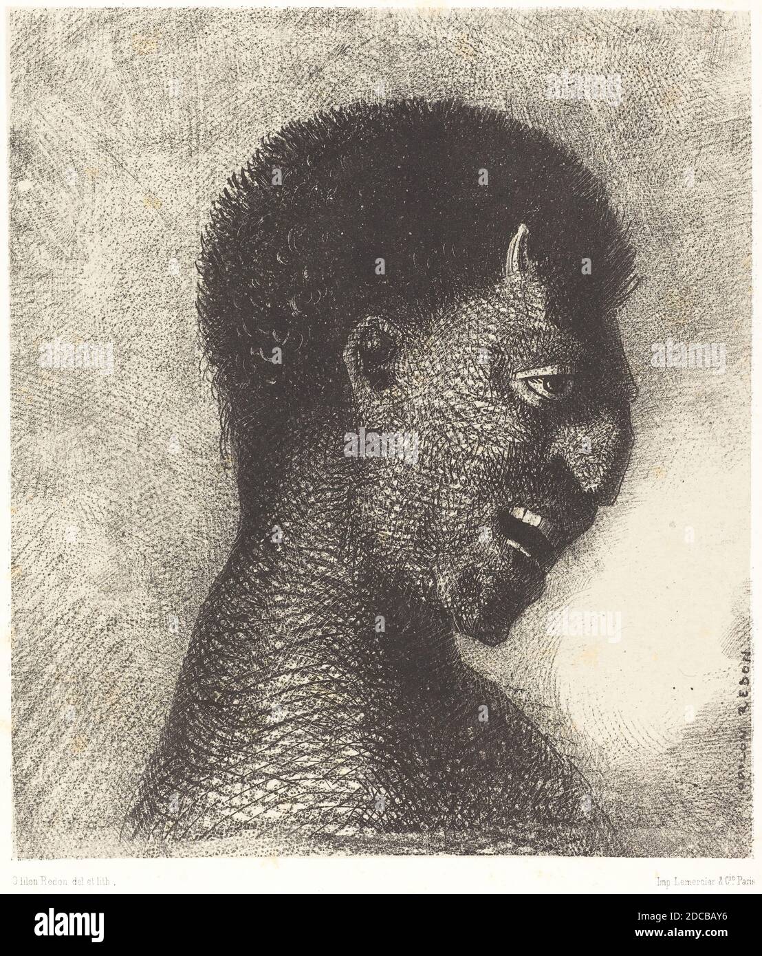 Odilon Redon, (artiste), Français, 1840 - 1916, le satire au cynique sud (le Satyr au sourire cynique), les origines, (série), 1883, lithographie Banque D'Images