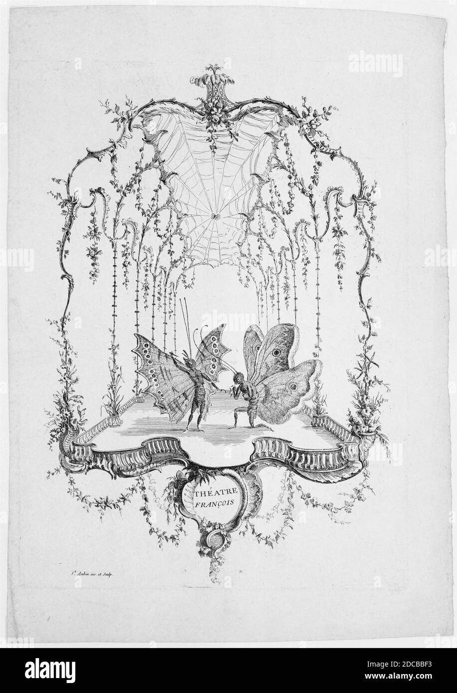 French Theatre (th&#xe9;atre Fran&#xe7;ais), de essai de papilleries Humaines par Saint Aubin, ca. 1756-60. Banque D'Images