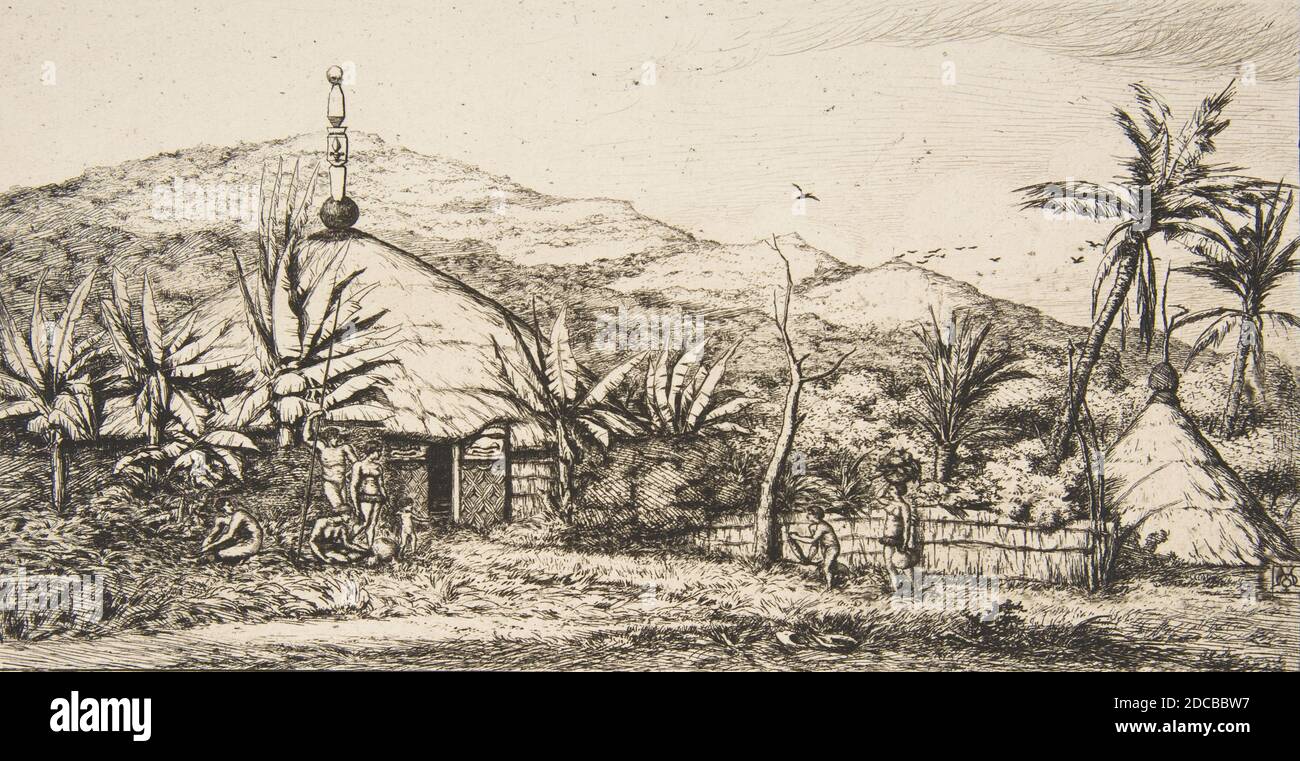 Nouvelle-Calédonie : grande hutte indigène sur la route de Balade à Puebo, 1845, 1863. Banque D'Images