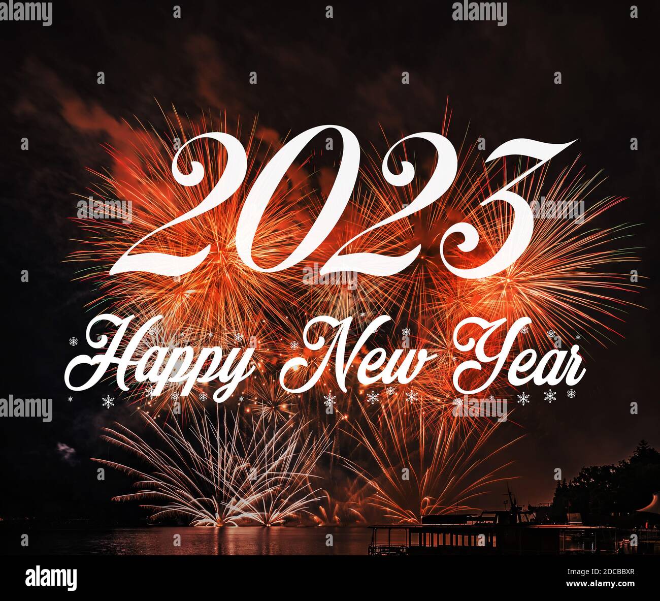 Bonne année 2023 avec feux d'artifice. Célébration du nouvel an 2023 Banque D'Images