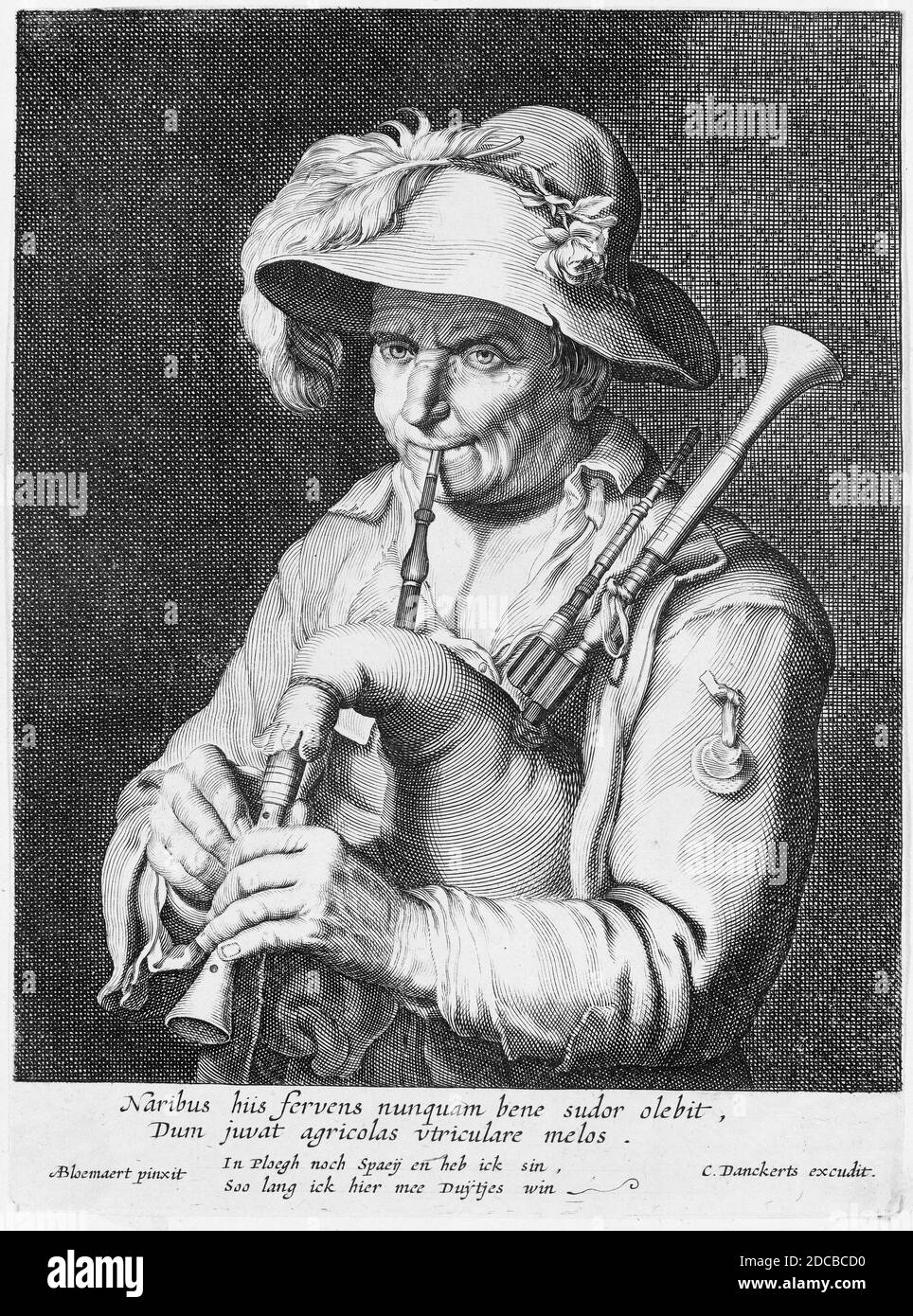 Homme jouant à la cornemuse, XVIIe siècle. Banque D'Images