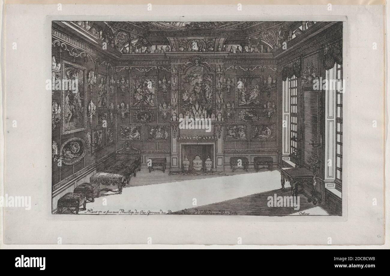 Intérieur d'une armoire en porcelaine avec peintures et vases, de nouveaux Liure da Partements, faisant partie des œuvres du Sr D. Marot, publié en 1703 ou 1712. Banque D'Images