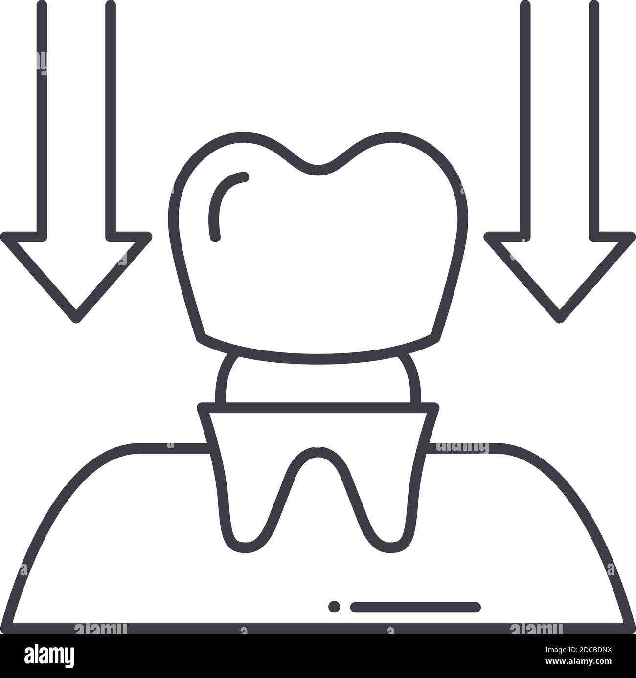 Icône de couronne dentaire, illustration isolée linéaire, vecteur de ligne mince, signe de conception de Web, symbole de concept de contour avec contour modifiable sur fond blanc. Illustration de Vecteur