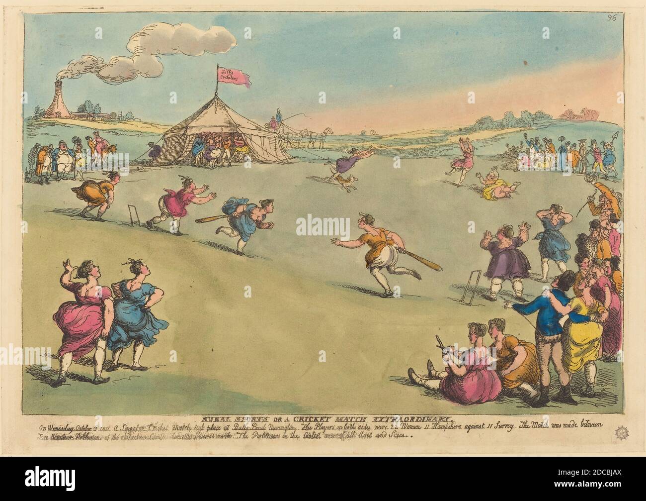 Thomas Rowlandson, (artiste), British, 1756 - 1827, Rural Sports or a Cricket Match Extraordinary, 1811, gravure de couleur main Banque D'Images