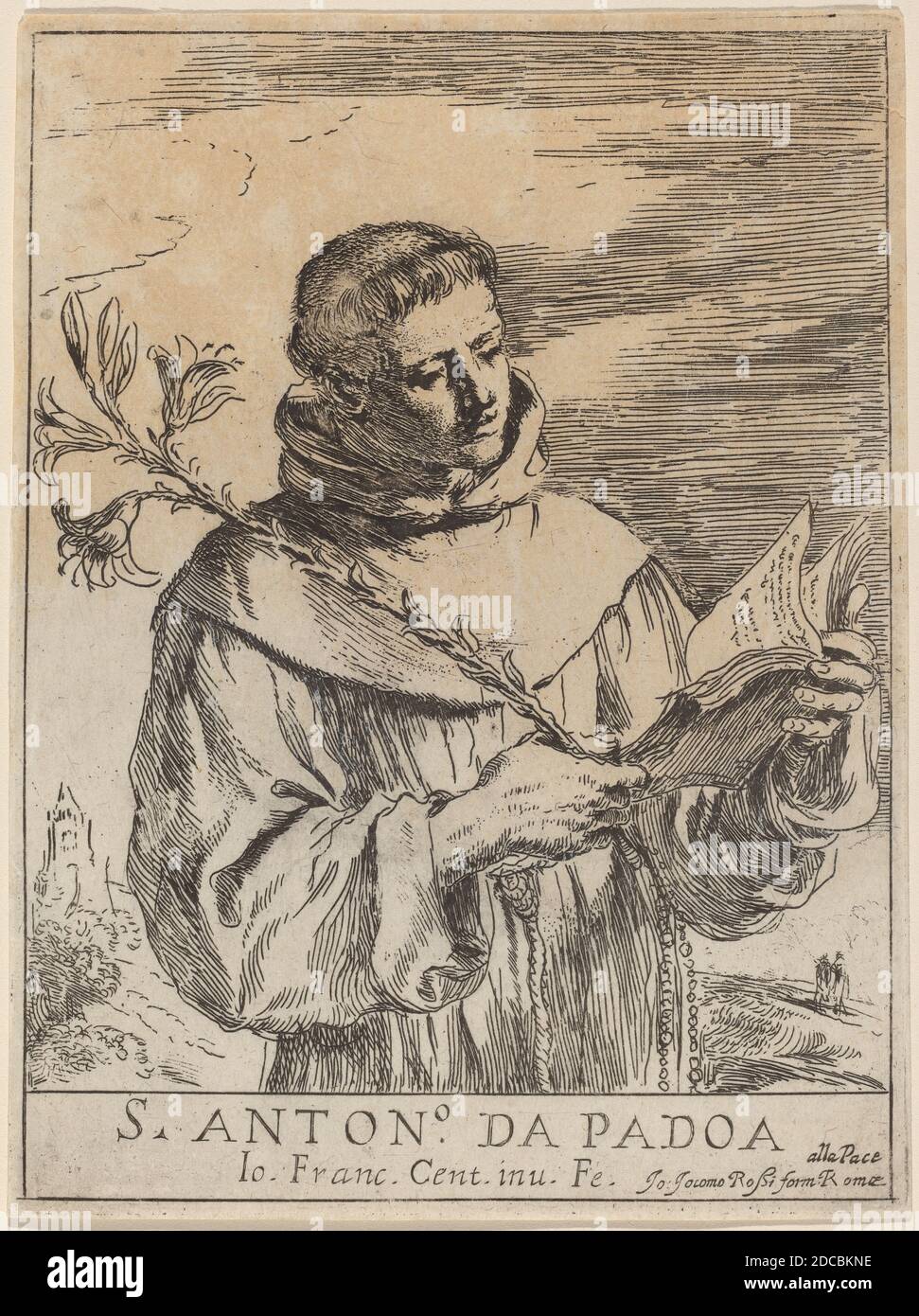 Guercino, (artiste), Bolognese, 1591 - 1666, Saint Anthony de Padoue, gravure Banque D'Images