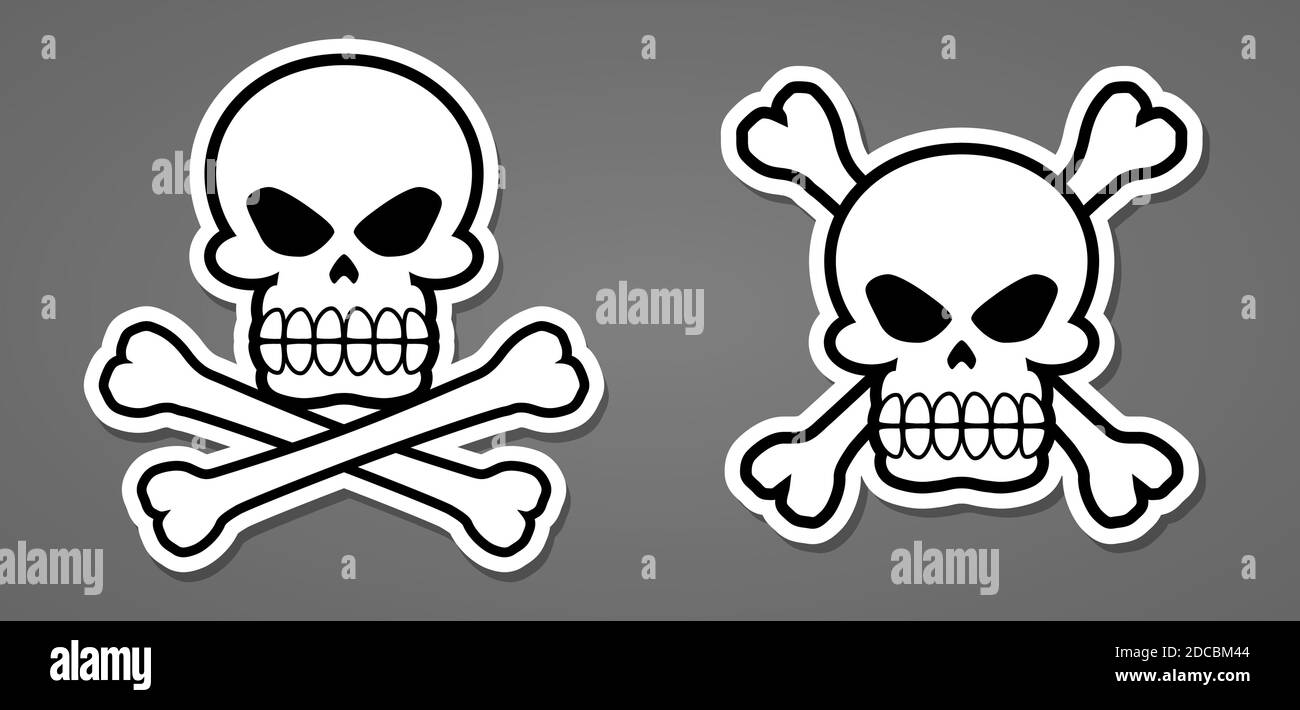 Symbole de pirate avec le crâne de mort et les os croisés bouton de croix ou illustration vectorielle de l'autocollant Illustration de Vecteur