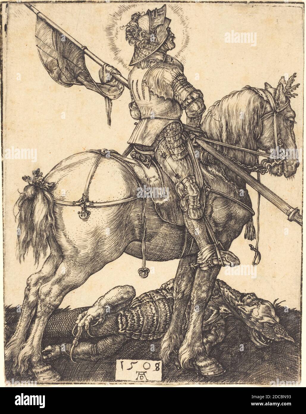 Albrecht Dürer, (artiste), allemand, 1471 - 1528, Saint George à cheval, 1508, gravure Banque D'Images