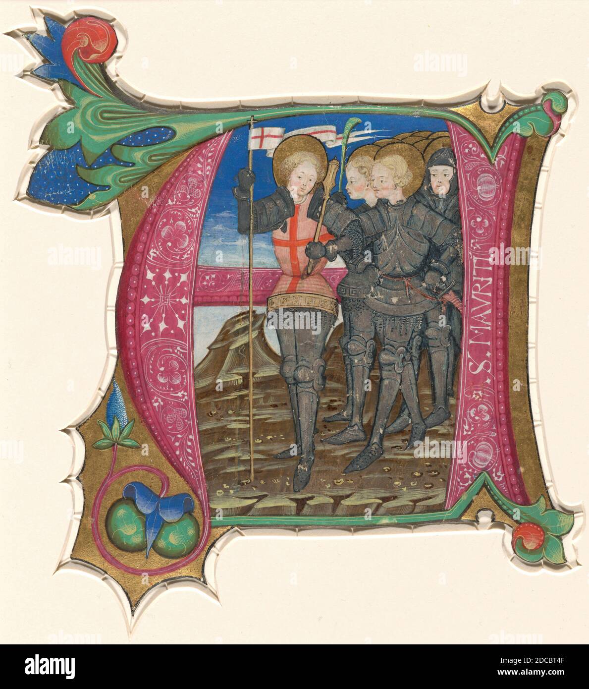 Italien du XVe siècle, (artiste), Saint Maurice et la Légion de Theban, initial A d'un livre de chœur (Antiphonaire), (série), troisième quart du XVe siècle, miniature sur vélin Banque D'Images