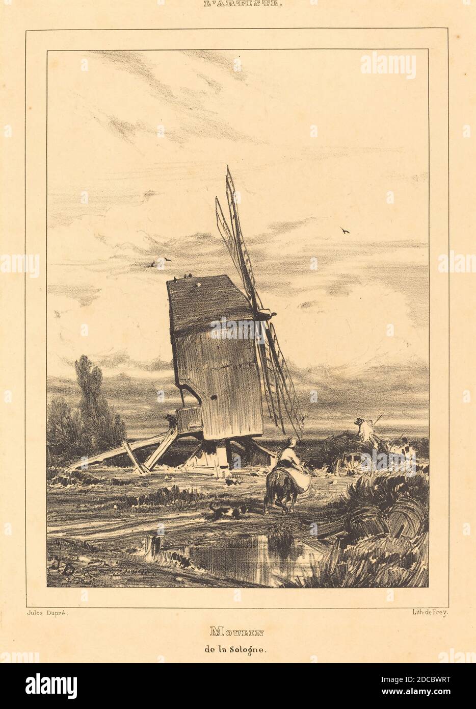 Jules Dupré, (artiste), français, 1811 - 1889, Moulin de la Sologne (Moulin de la Sologne), 1835, lithographie Banque D'Images