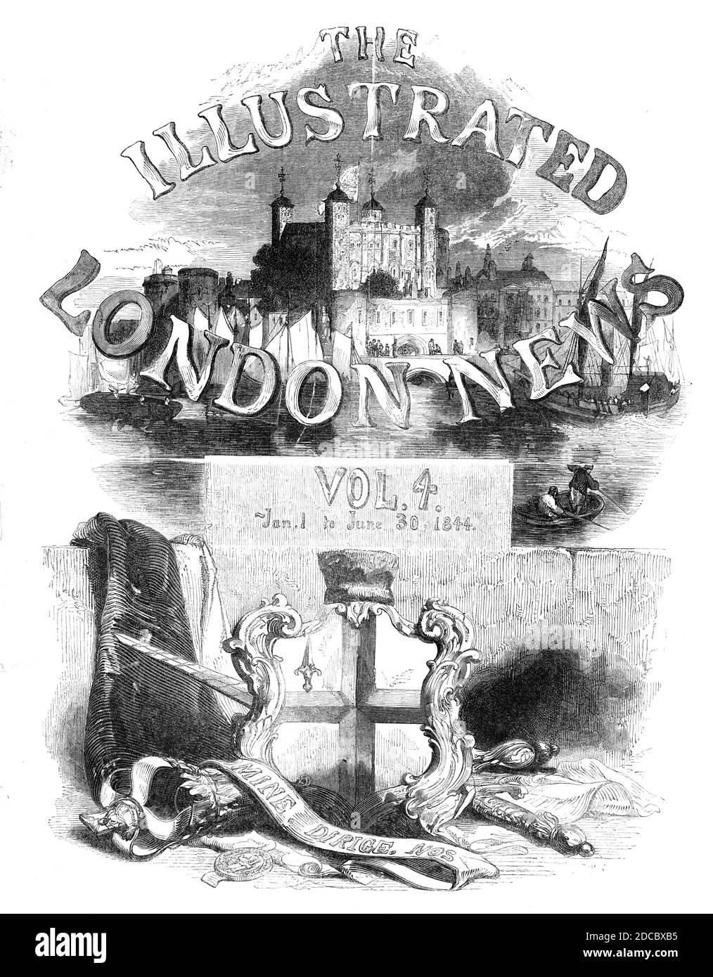 The Illustrated London News, 1er janvier au 30 1844 juin. La Tour de Londres et les armoiries. De "Illustrated London News", 1844, vol I. Banque D'Images