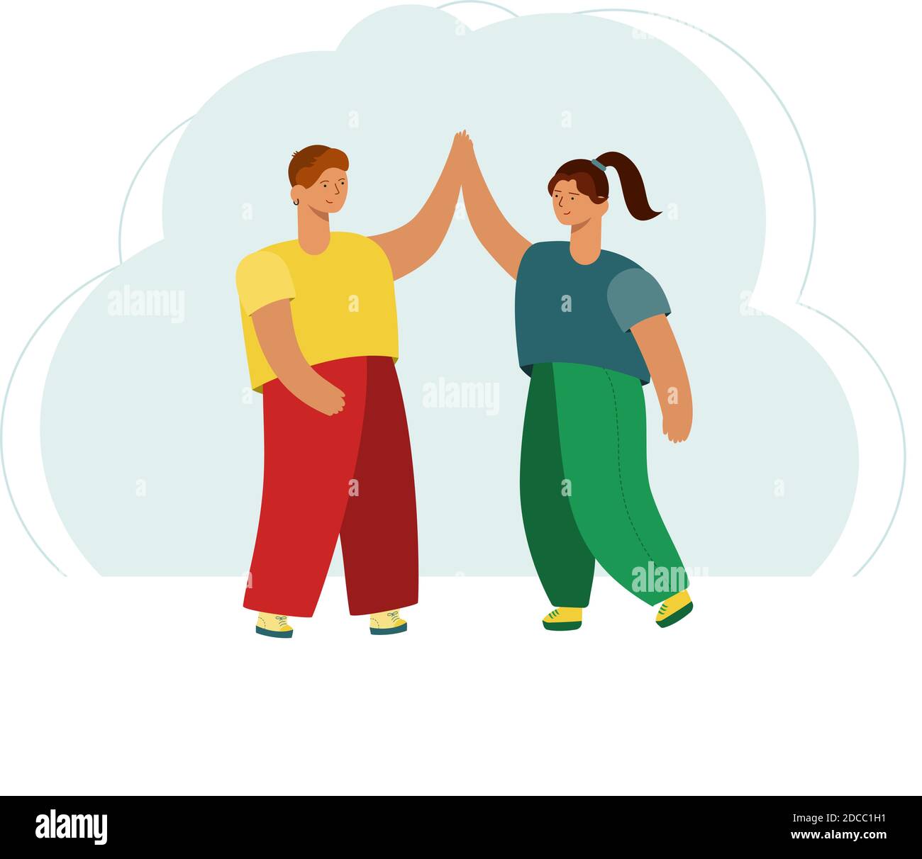 deux personnes donnant un haut-cinq. amitié, joie et soutien Illustration de Vecteur
