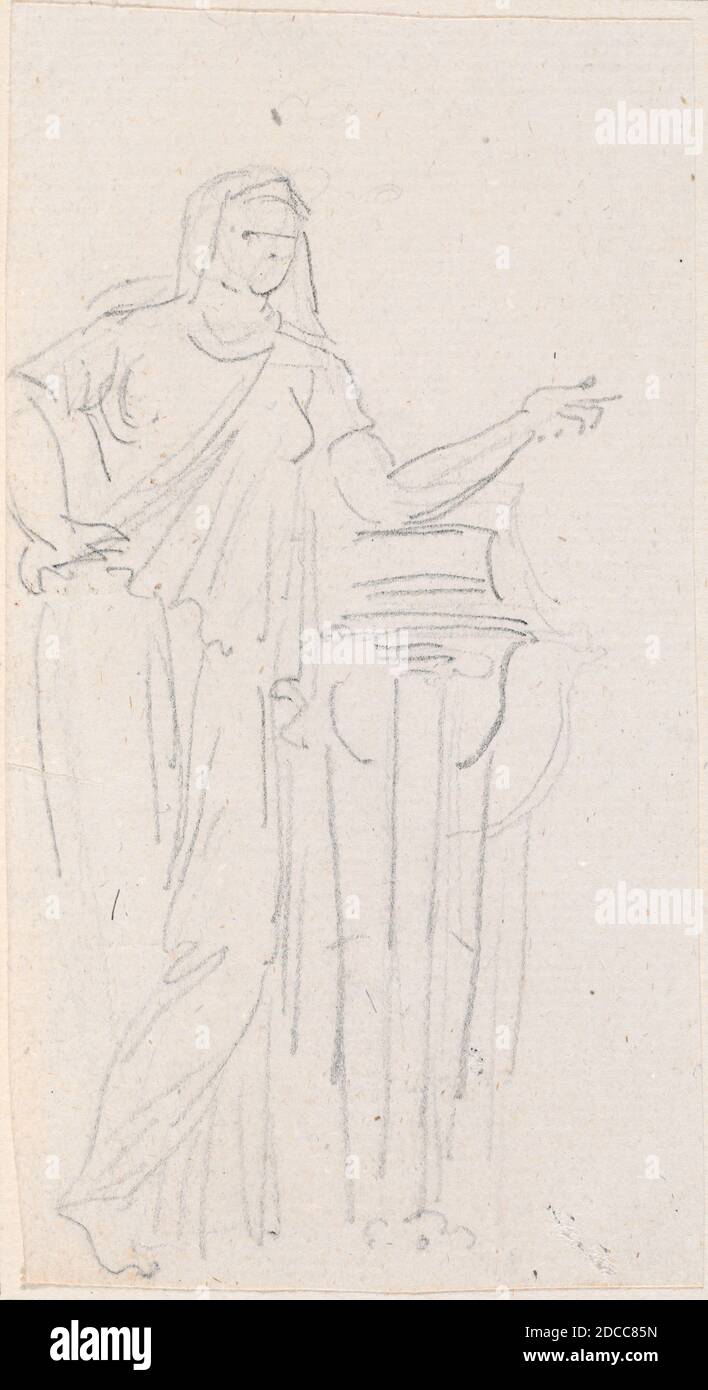 Hubert Robert, (artiste), Français, 1733 - 1808, Statue de la Vierge Vestale, Album de dessins : p.22, (série), probablement c. 1754/1765, graphite sur papier ponté, total: 13 x 7 cm (5 1/8 x 2 3/4 in.), support: 15.6 x 21.5 cm (6 1/8 x 8 7/16 in Banque D'Images