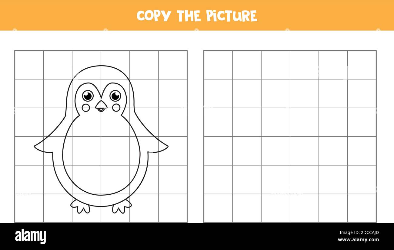 Copiez la photo du joli pingouin. Jeu éducatif pour les enfants. Pratique de l'écriture manuscrite. Illustration de Vecteur
