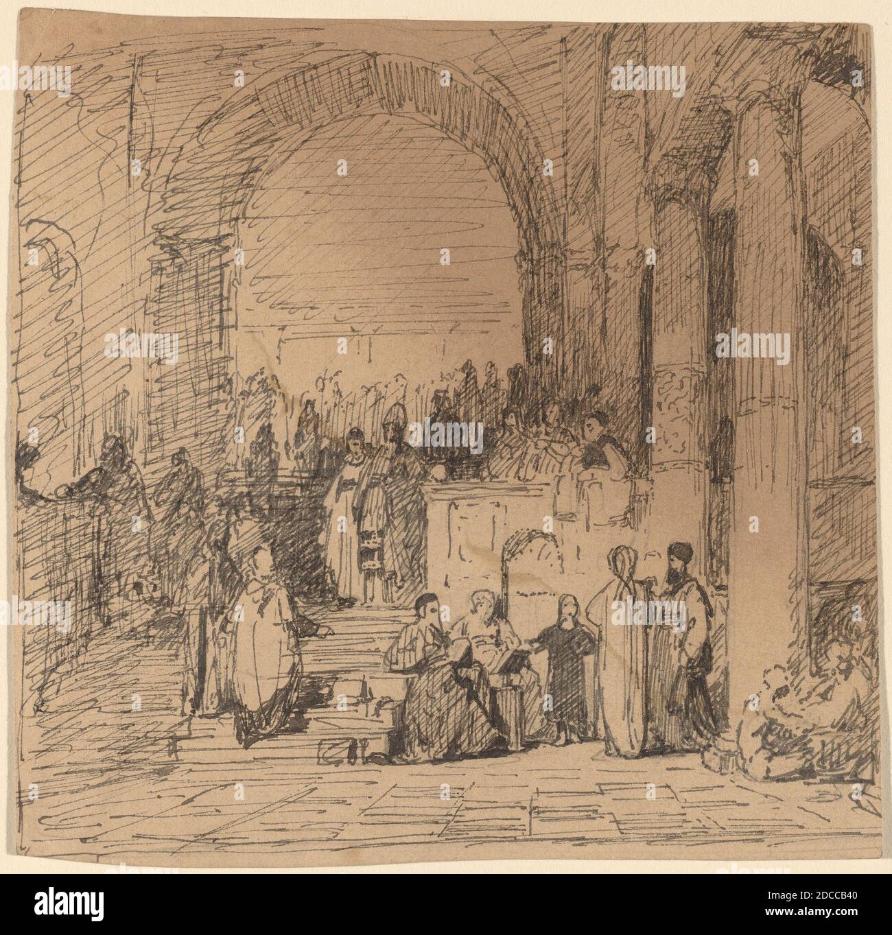 Elihu Vedder, (artiste), cuisine américaine, 1836 - 1923, étude après l'ancien maître, c. 1858, stylo et encre sur papier vélin, feuille : 11.4 × 11.5 cm (4 1/2 × 4 1/2 po Banque D'Images