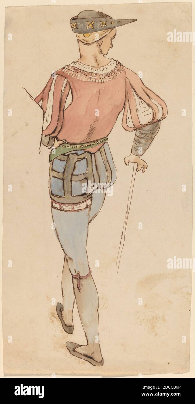 Elihu Vedder, (artiste), cuisine américaine, 1836 - 1923, étude après l'ancien maître, c. 1858, stylo et encre marron et aquarelle sur papier vélin, feuille : 21.9 × 11.1 cm (8 5/8 × 4 3/8 po Banque D'Images