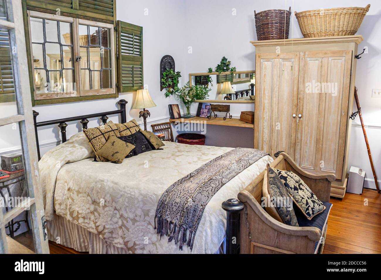 Louisiana St. Tammany Parish Northshore, Covington home, Camellia House Bed & Breakfast hébergement dans la chambre intérieure, lit de chambre, Banque D'Images