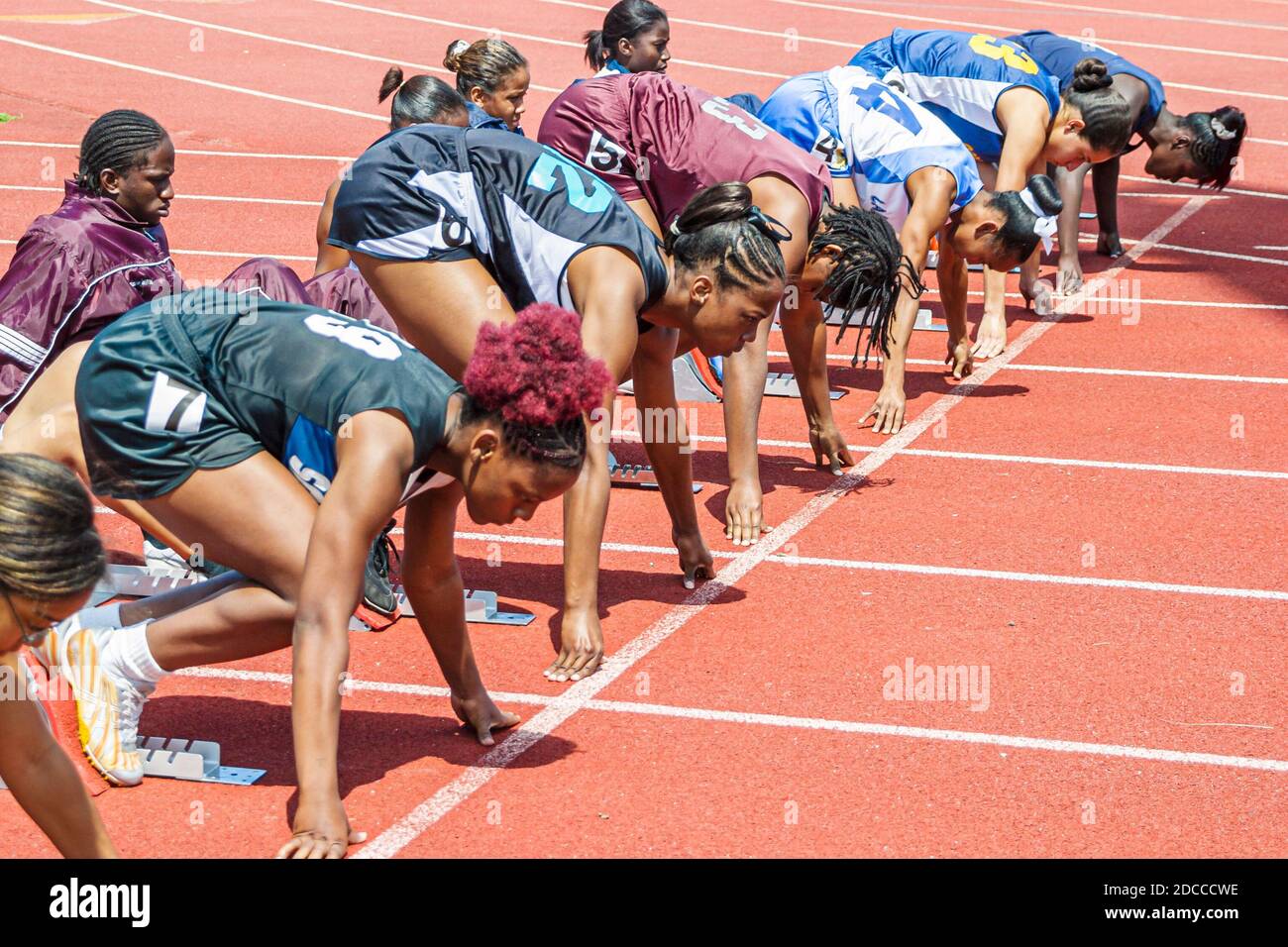 Miami Florida, Tropical Park Greater Miami Athletic Conference championnats, compétition d'étudiants de piste et de terrain en compétition, course de coureur Banque D'Images
