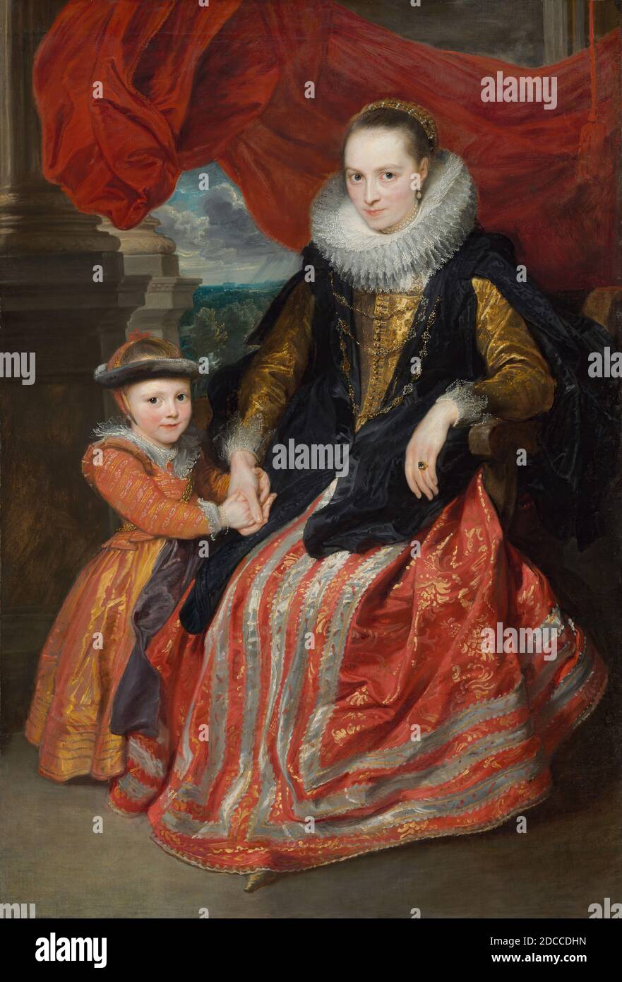 Sir Anthony van Dyck, (peintre), Flamand, 1599 - 1641, Susanna Fourment et sa fille, 1621, huile sur toile, total: 172 × 117 cm, 106 lb. (67 11/16 × 46 1/16 po, 48.081 kg), encadré : 204.47 × 149.86 × 12.7 cm (80 1/2 × 59 × 5 po), dans cette image tendre d'une mère et d'une fille, Anthony van Dyck a fait part de toutes ses capacités artistiques. Même dans un portrait formel comme celui-ci, il a su capturer la chaleur, l'amour et la réconfort de la relation parent-enfant par le regard, le geste et même le roulement. La femme est presque certainement Susanna Fourment Banque D'Images