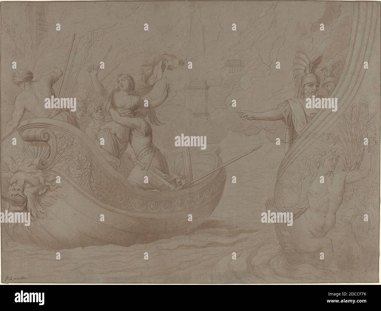 Jean Lepautre, (artiste), français, 1618 - 1682, l'enlèvement de Helen de Troy, stylo et encre noire avec lavage brun sur papier gris, total: 33.7 x 45.7 cm (13 1/4 x 18 po Banque D'Images
