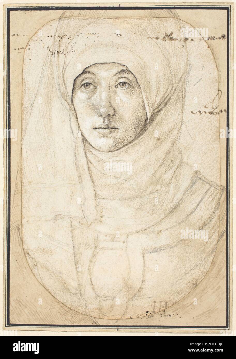 Hans Holbein The Elder, (artiste), allemand, c. 1465 - 1524, Portrait d'une femme, c. 1508, argenté avec pinceau et encre noire et brune sur charbon de bois et pointe, rehaussé de blanc sur papier blanc préparé, hors tout (ovale): 14.4 x 10.3 cm (5 11/16 x 4 1/16 po Banque D'Images