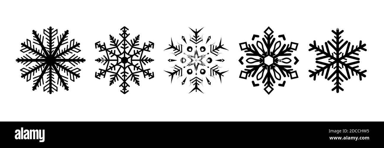 Définir l'icône en forme de flocon de neige. Thème de Noël et d'hiver.  Affiche hiver flocon de neige, illustration numérique. Flocons de neige  noirs sur fond blanc. Pour Art, Imprimer Image Vectorielle