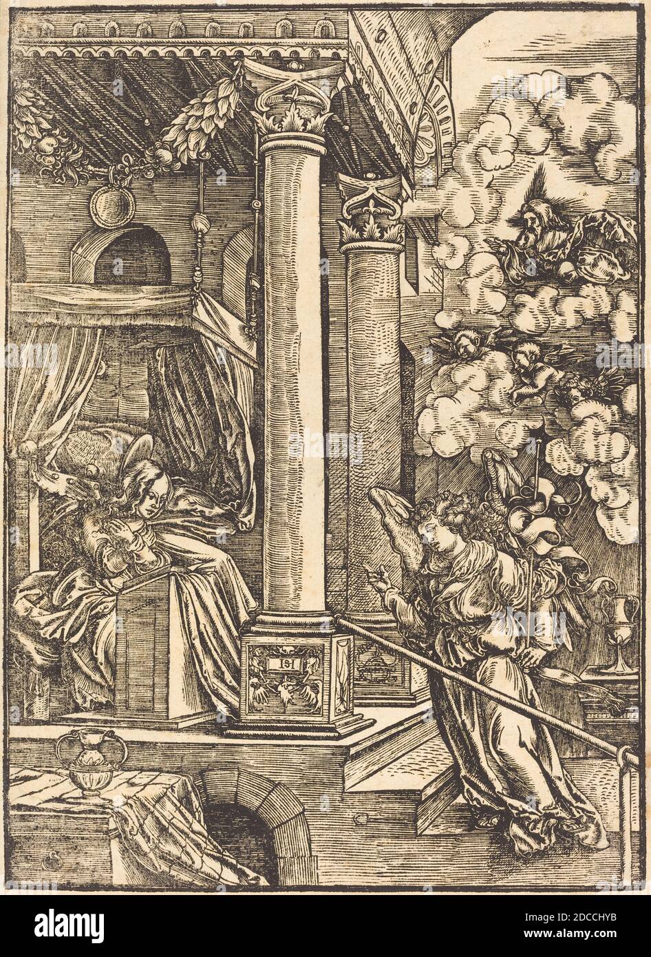 Hans Leonard Schäufeein, (artiste), allemand, c. 1480/1485 - 1538/1540, l'Annonciation, coupe de bois Banque D'Images