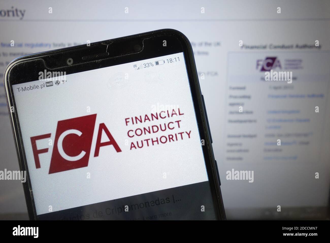 KONSKIE, POLOGNE - 18 août 2019 : logo de la FCA Financial Conduct Authority affiché sur le téléphone mobile Banque D'Images