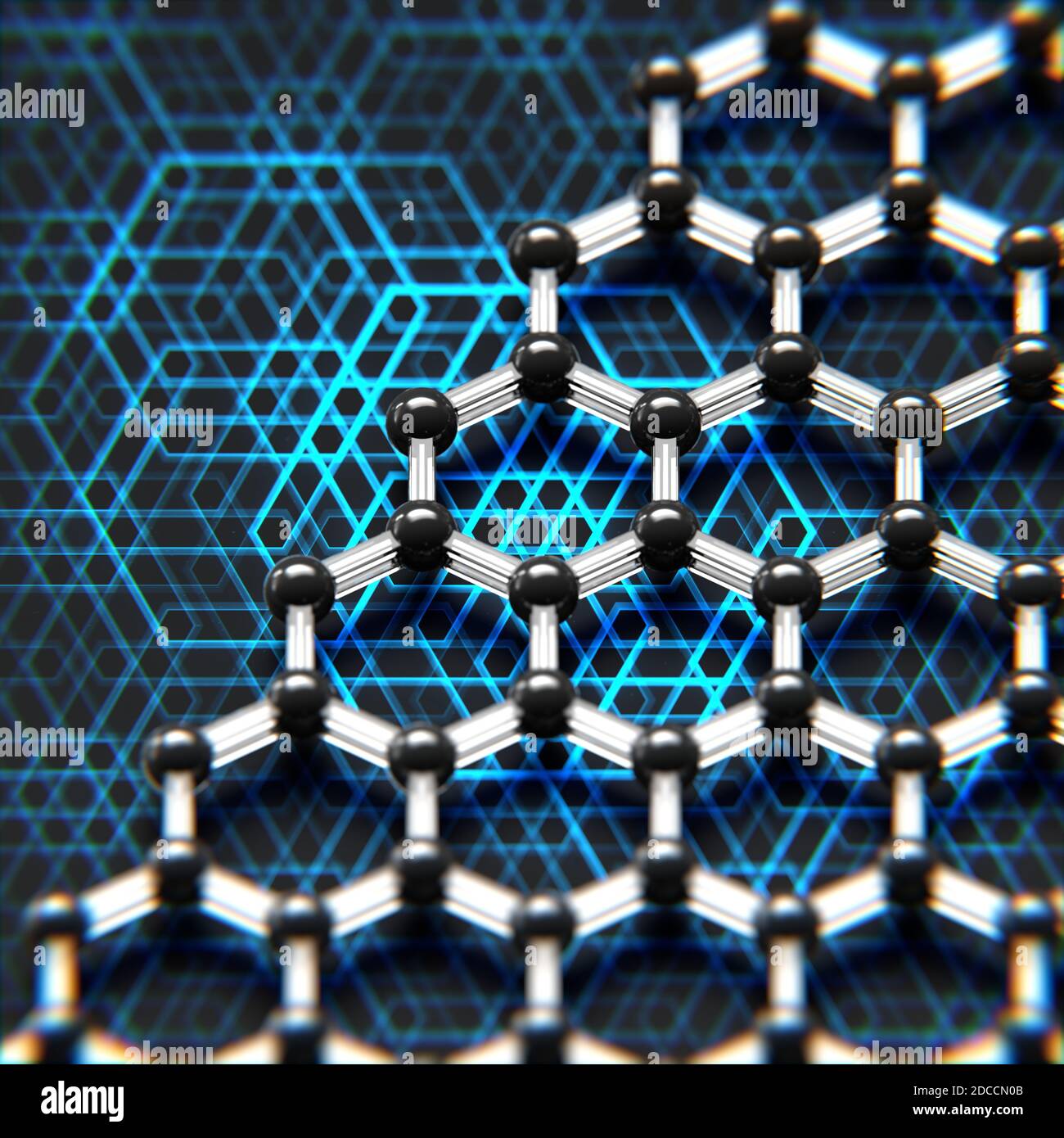 Gros plan sur le graphène avec fond hexagonal et décoratif Banque D'Images