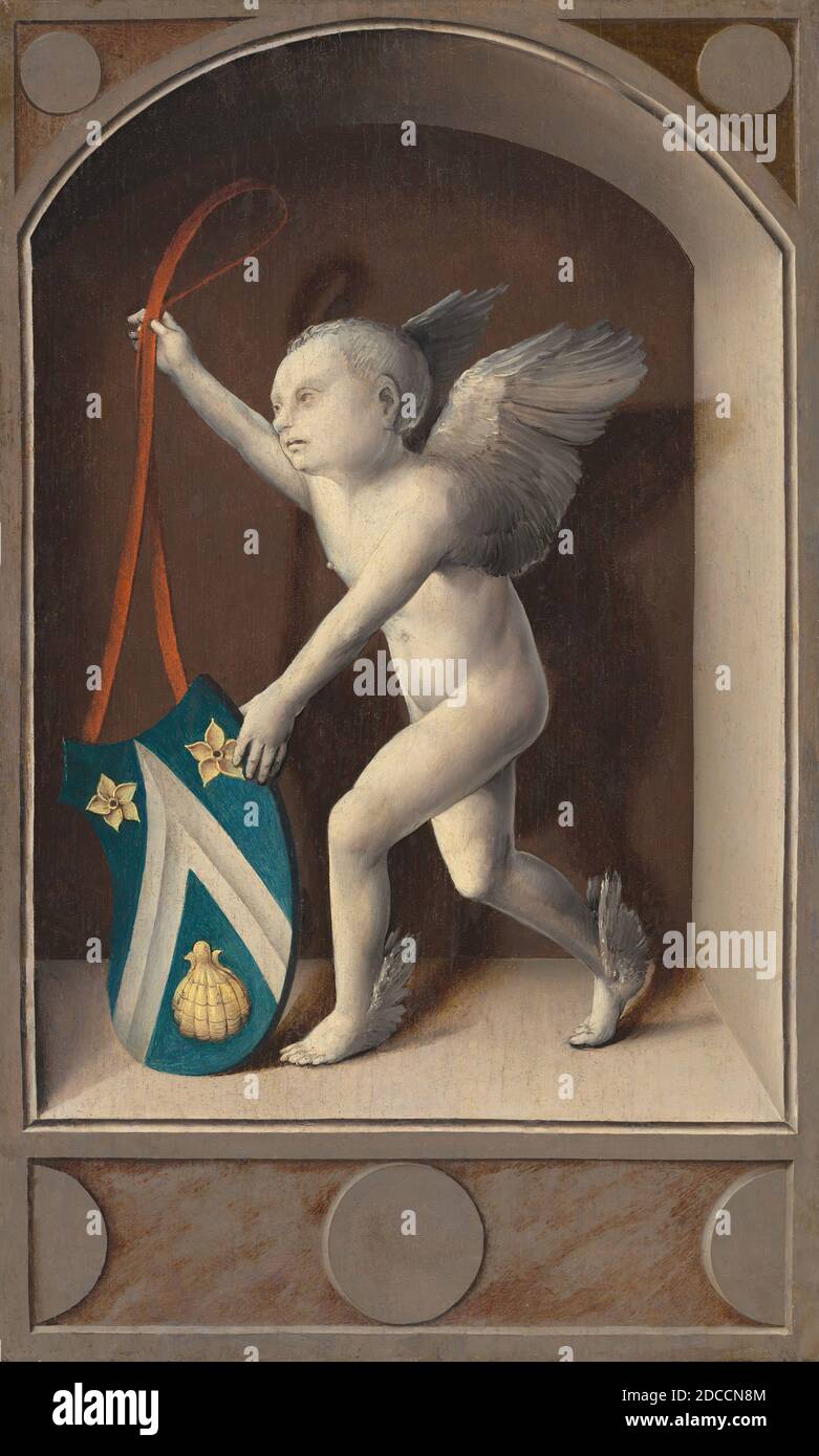 Bernard van Orley, (artiste), Netherlandish, c. 1488 - 1541, Putto avec les armoiries de Jacques Coëne, c. 1513, huile sur panneau, surface peinte : 54.4 x 32.9 cm (21 7/16 x 12 15/16 in.), hors tout (panneau) : 54.9 x 33.3 cm (21 5/8 x 13 1/8 in.), encadré : 63 x 41.8 x 5.7 cm (24 13/16 x 16 7/16 x 2 1/4 in Banque D'Images