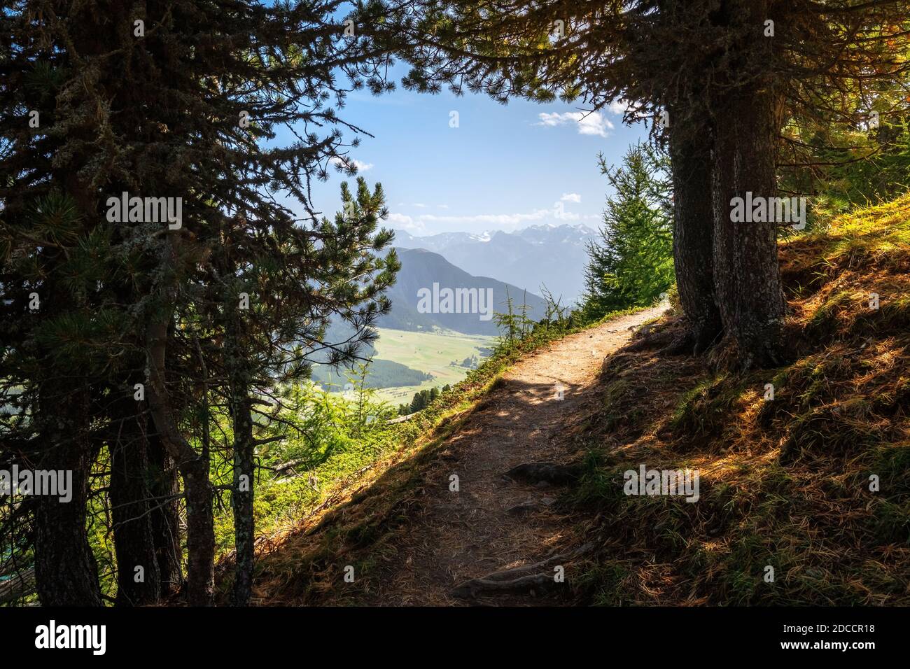 Le sentier de randonnée de Haideralm (Au-dessus de Sankt Valentin auf der Haide) à Schöneben (au-dessus de Resia) Offre une vue magnifique sur Val Venosta (Alto Adige, Italie) Banque D'Images