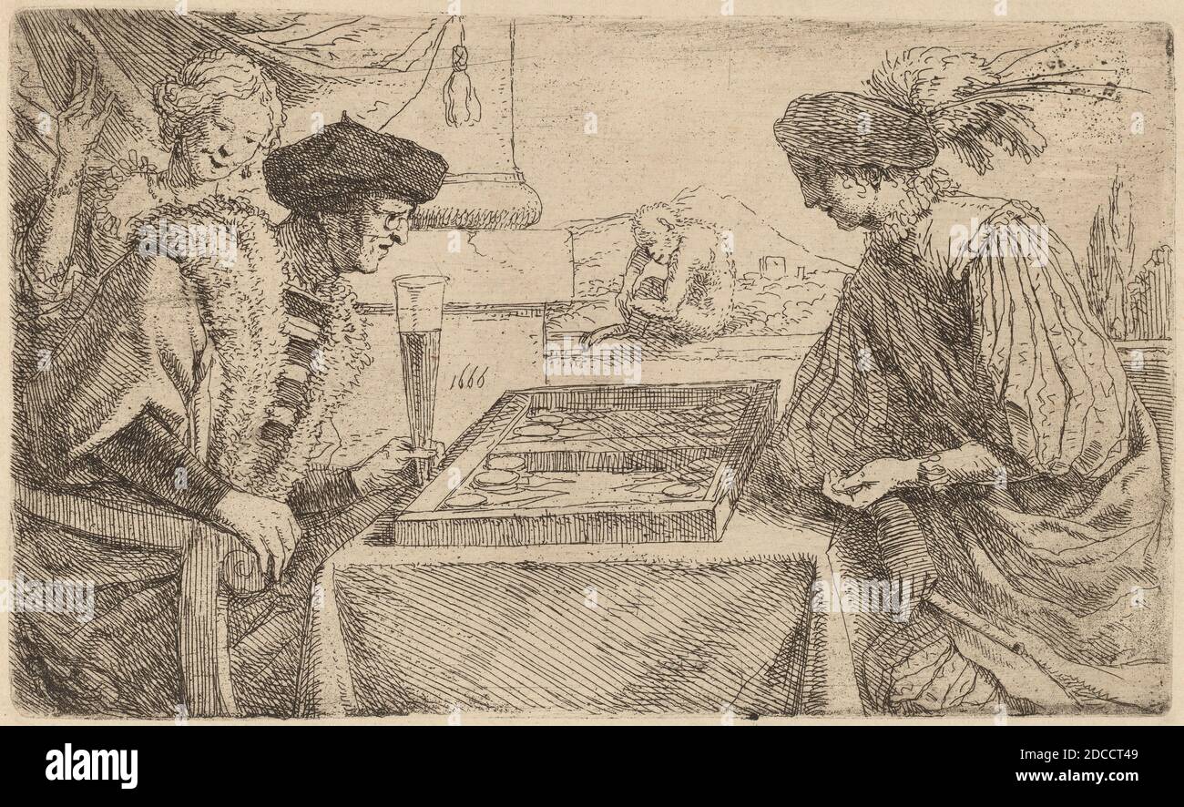Leendert van der Cooghen, (artiste), Néerlandais, 1632 - 1681, The Board Players, gravure sur papier couté Banque D'Images