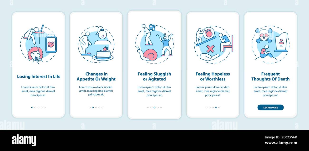 ÉCRAN DE la page d'application mobile d'intégration DES SYMPTÔMES DE LA MALADIE avec des concepts Illustration de Vecteur