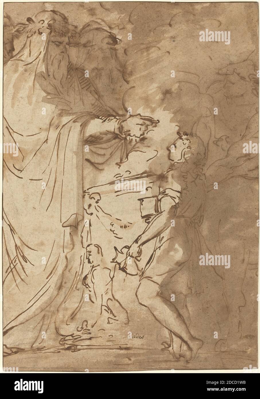 Giuseppe Cades, (artiste), italien, 1750 - 1799, sacrifice, stylo et encre brune et lavage brun sur papier coupi, total: 25.9 x 17.9 cm (10 3/16 x 7 1/16 po Banque D'Images