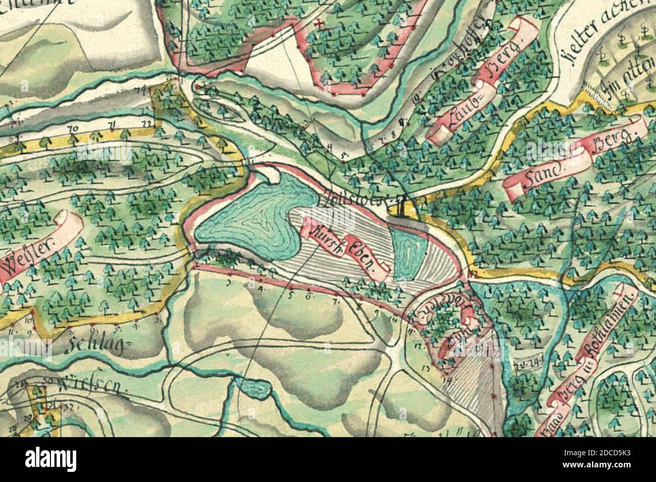 Karte Bleichsee Loewenstein 1750s. Banque D'Images