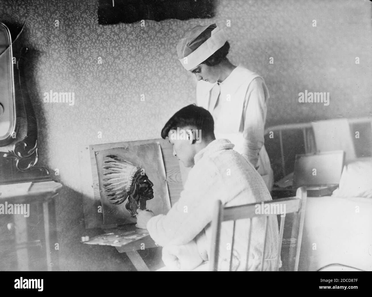 Peinture des anciens combattants indiens Sioux de la première Guerre mondiale à l'hôpital, 1919 Banque D'Images