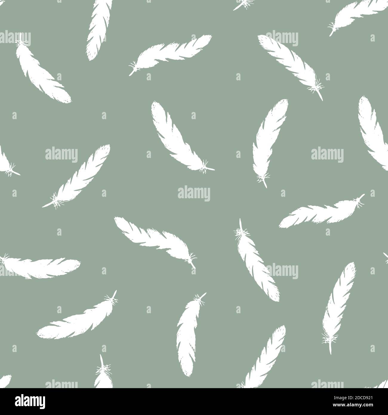 Plumes blanches motif sans couture sur fond vert. Illustration de Vecteur
