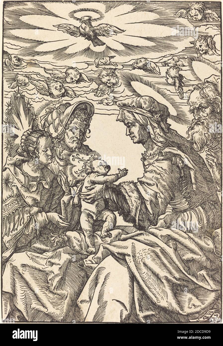 Hans Burgkmair I, (artiste), allemand, 1473 - 1531, la Sainte famille avec Saint Anne et Saint Joachim, 1512, coupe de bois Banque D'Images