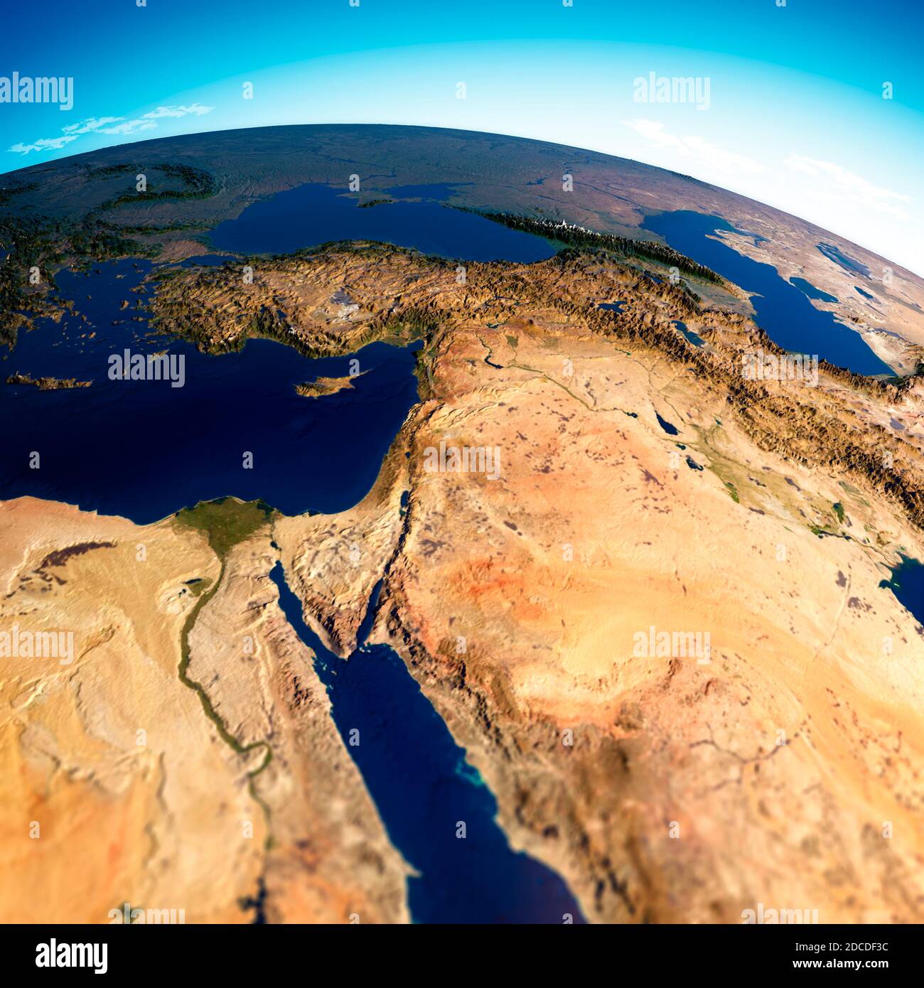 Carte de la péninsule arabe, carte physique du Moyen-Orient, rendu 3d, reliefs et montagnes. Méditerranée. Israël, Turquie, Syrie, Irak, Jordanie, Égypte, moi Banque D'Images