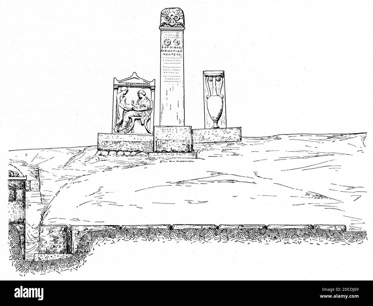 Keramikos Grabbezirk des Koroibos von Melite Zeichnung (Der Friedhof am Eridanos, ABB. 66). Banque D'Images