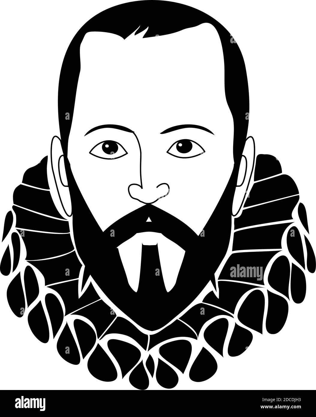Illustration vectorielle de Miguel de Cervantes Saavedra, écrivain espagnol du livre Don Quichotte de la Mancha Illustration de Vecteur