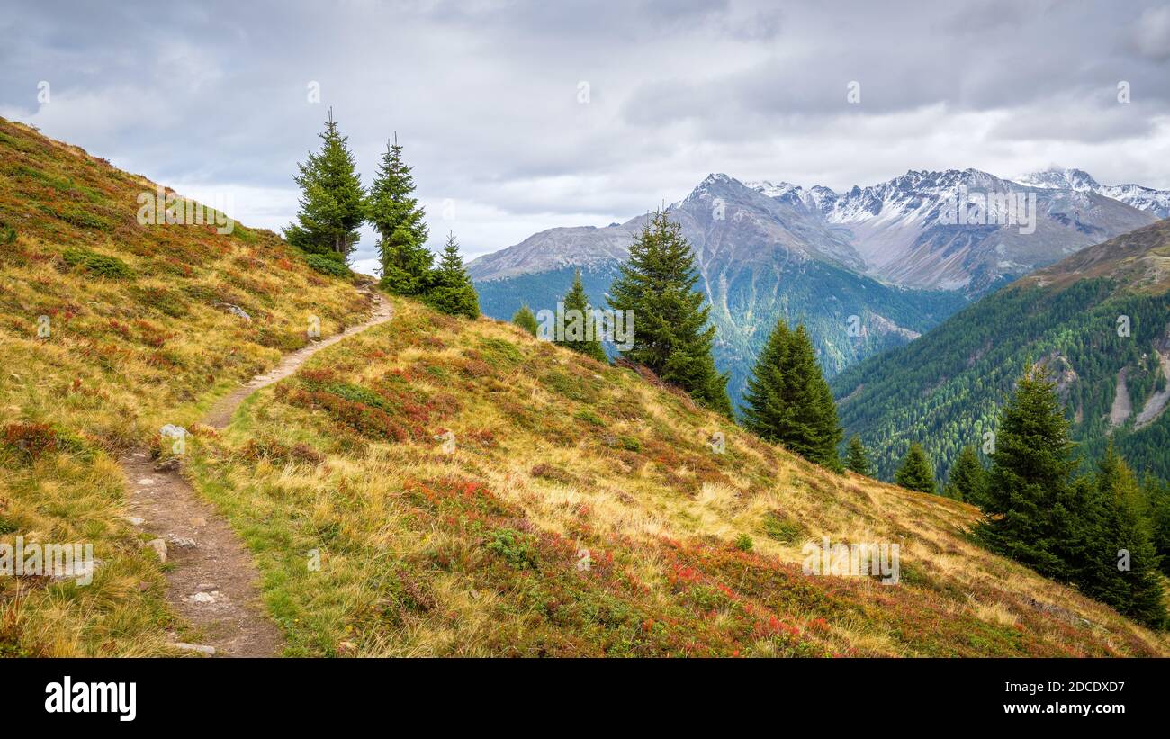 Dans la vallée Val venosta (allemand: Vinschgau) dans la région Alto Adige (allemand: Südtirol) il ya des montagnes magnifiques comme le groupe Ortler Banque D'Images