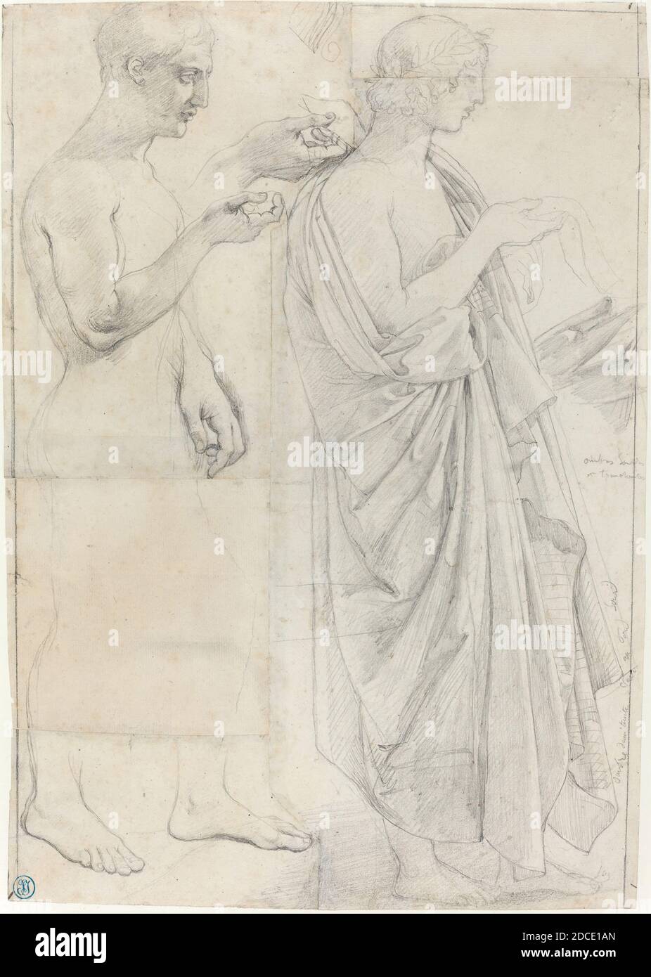 Jean-Auguste-Dominique Ingres, (artiste), français, 1780 - 1867, deux études de Virgile, c. 1812 et c. 1825, graphite sur 5 feuilles de papier jointes, total : 43.8 x 30.9 cm (17 1/4 x 12 3/16 po Banque D'Images