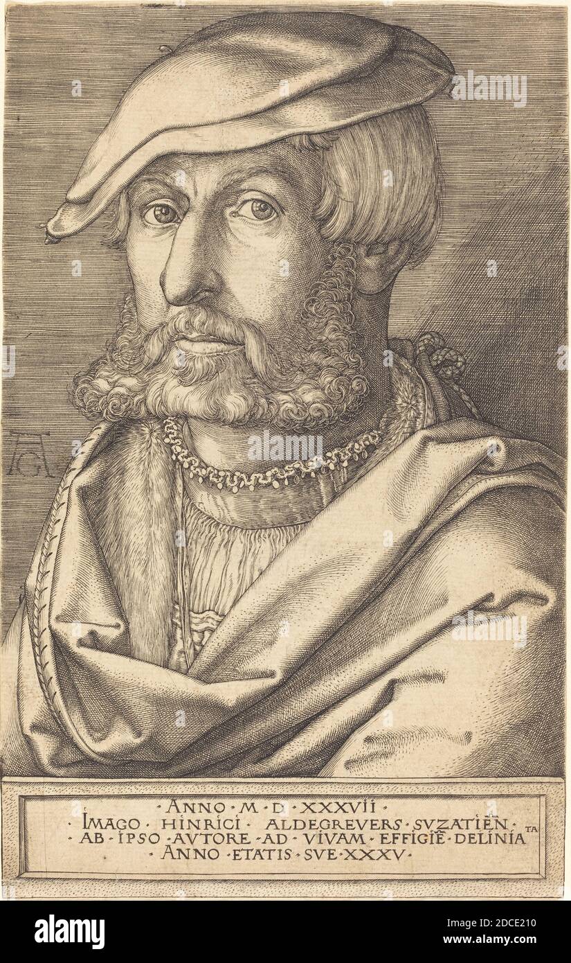 Heinrich Aldeverver, (artiste), allemand, 1502 - 1555/1561, autoportrait, 1537, feuille (taillée dans le marquage de la plaque) : 20.1 x 12.6 cm (7 15/16 x 4 15/16 po Banque D'Images