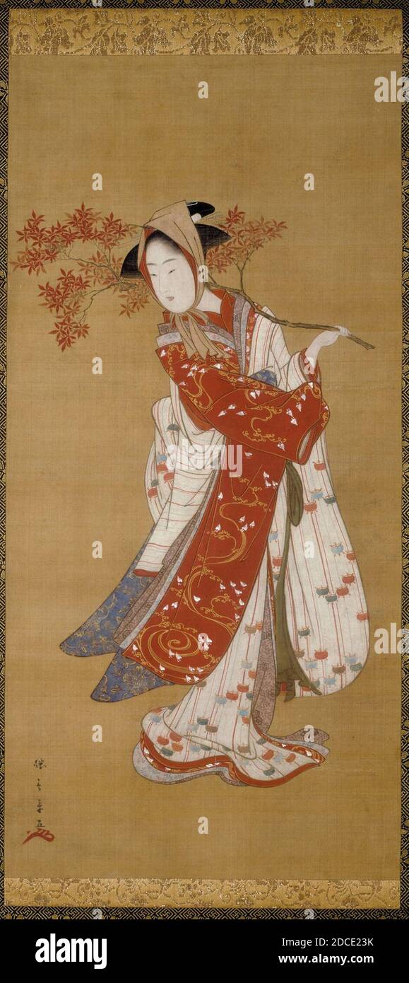 Katsukawa Shunsho - danseuse avec une branche d'érable Banque D'Images