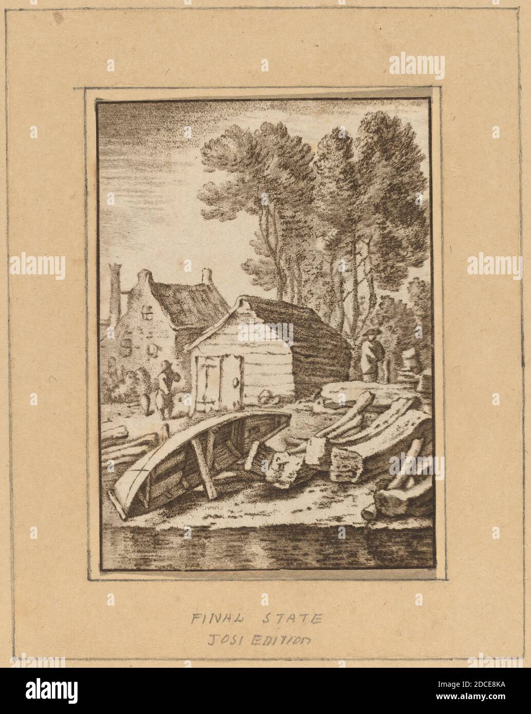 Cornelis Ploos van Amstel, (artiste), Néerlandais, 1726 - 1798, Herman  Saftleven, (artiste après), Néerlandais, 1609 - 1685, Shipyard, 1761,  publié en 1765, craie avec des hachures gravées imprimées à l'encre noire  sur