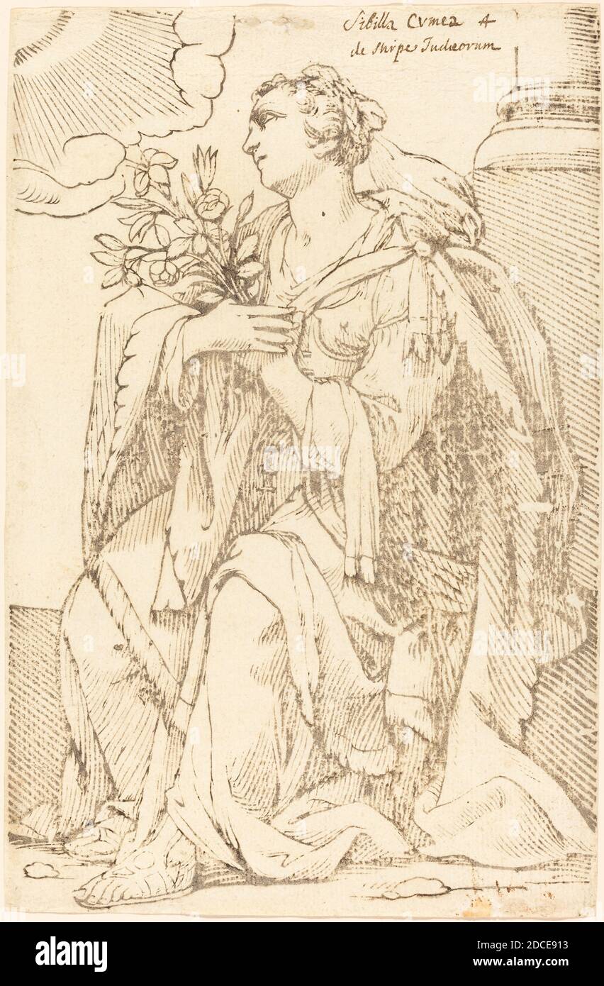 Jacques Stella, (artiste), Français, 1596 - 1657, Sibylla Cimmeria, série de Sibyls, (série), 1625, coupe de bois Banque D'Images